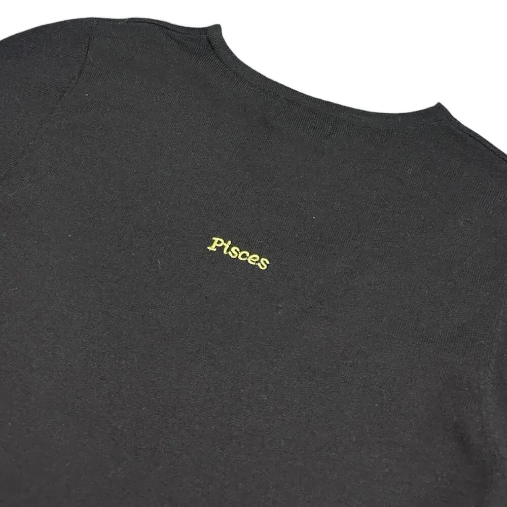Vintage Pisces Zodiac Shirt Blouse Silk Blend Black Gold T-Shirt Boho size Large - Picture 2 of 6